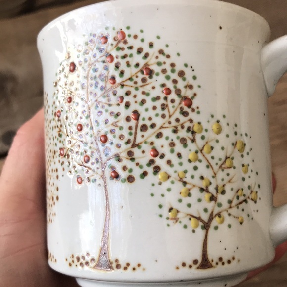 VTG Hand Painted Pointillism Fruit Trees Ceramic Coffee Mug - Picture 2 of 6